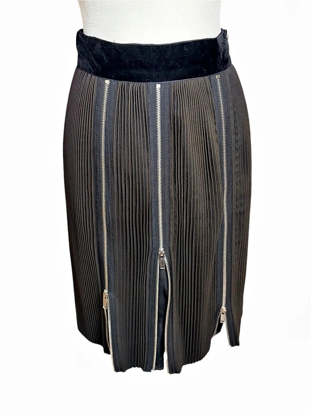 Momoshéro Pleated Multi Zipper Midi Skirt in Black & Brown Size XS